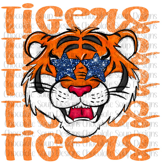 Tigers Preppy Mascot-Orange White Blue