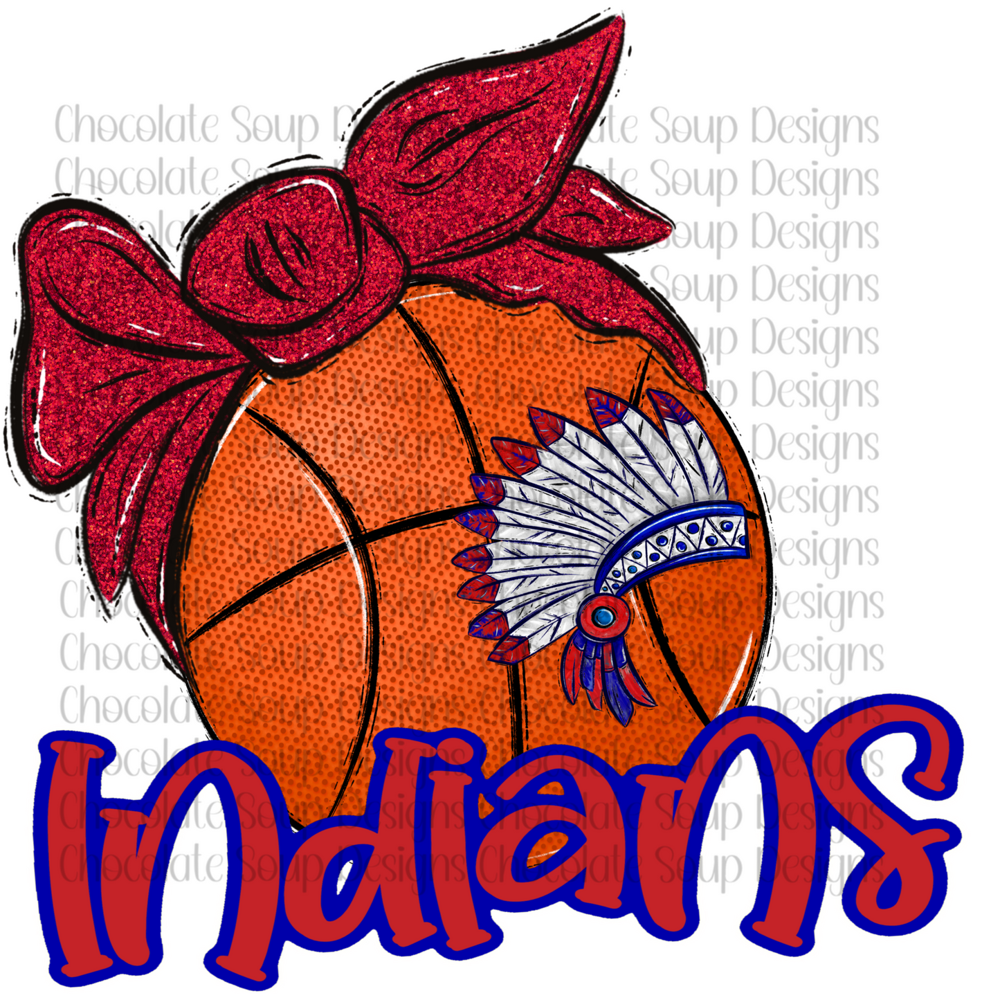 Indians Basketball with Mascot-Red