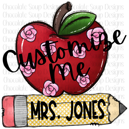 Custom  Back to School Teacher Apple and Pencil