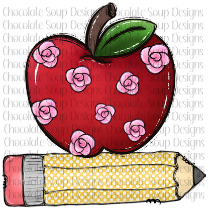 Back to School Teacher Apple and Pencil