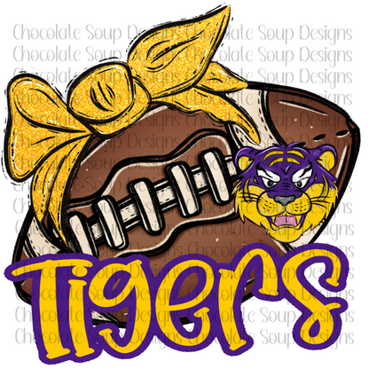 Tigers Football Purple and Gold Glitter Bow