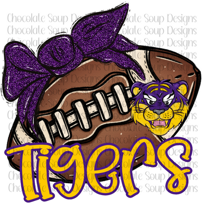 Tigers Football Gold and Purple Glitter Bow