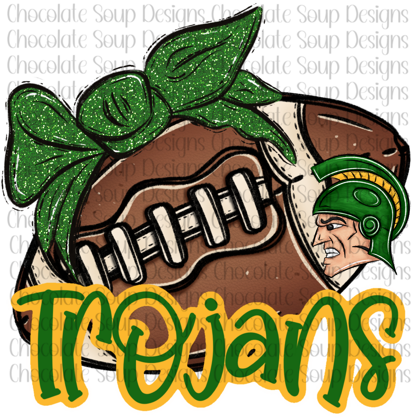 Trojans Football Gold and Green Glitter Bow