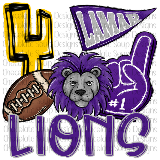 Football Mascot Lamar Lions Purple