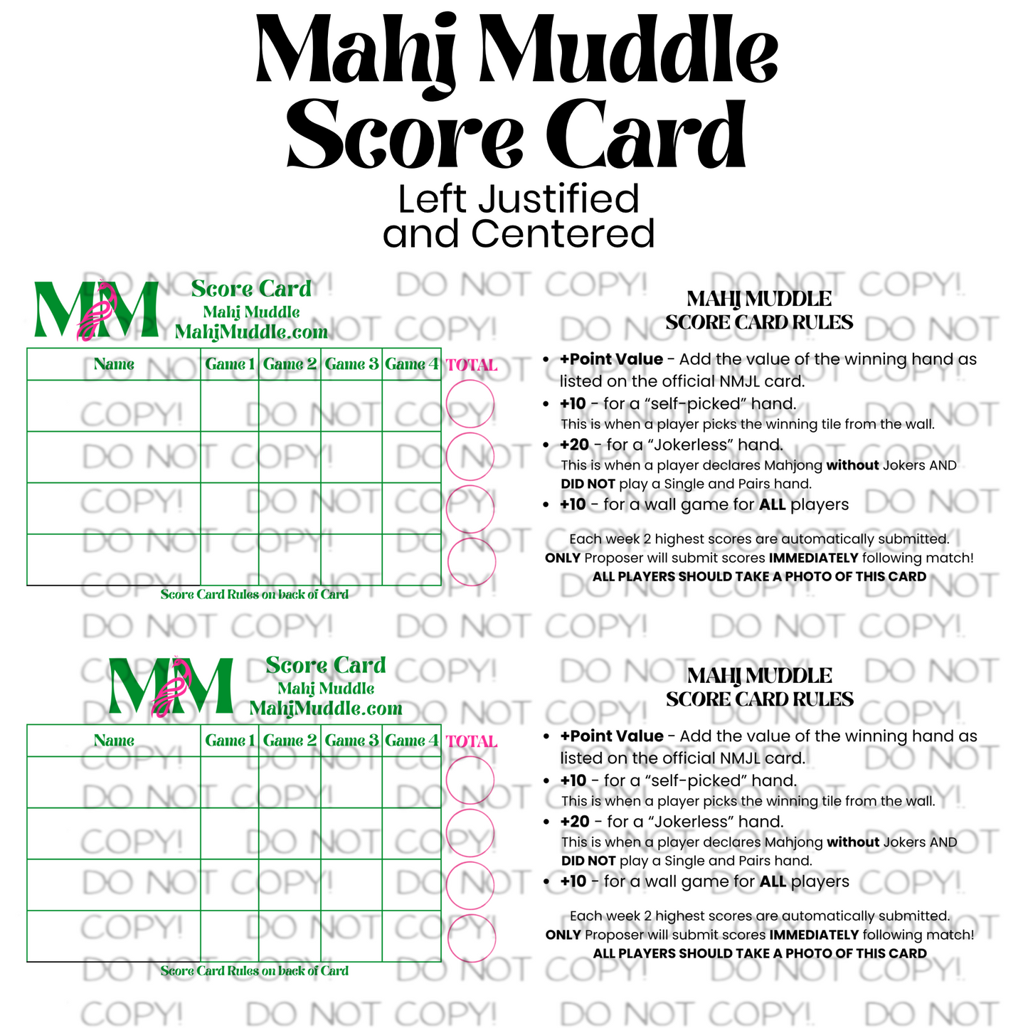 Mahj Muddle Score Card