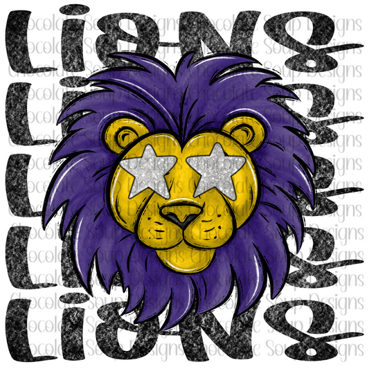 Preppy Lions Mascot-Purple Gold