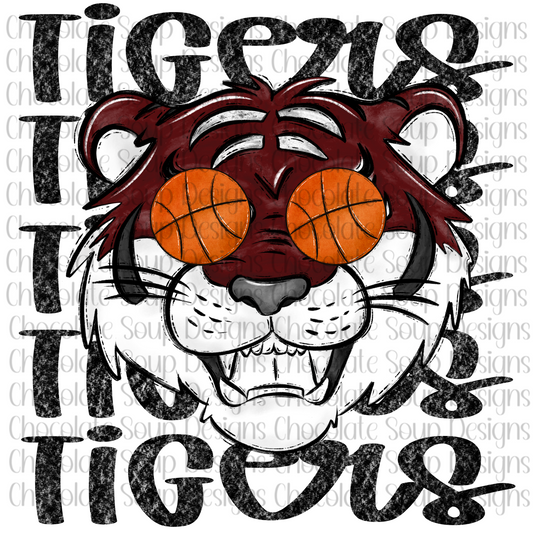 Preppy Tigers Basketball Eyes-Maroon