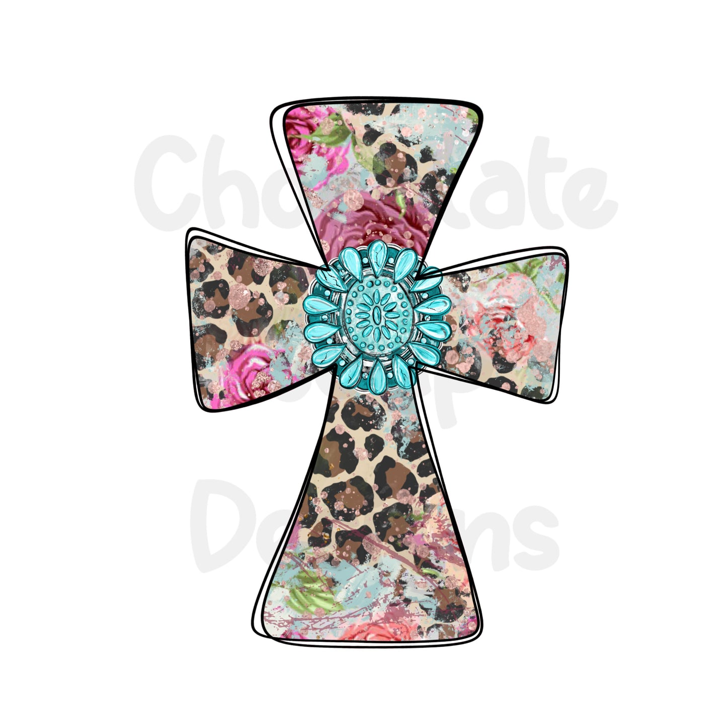 Leopard Floral Cross-Western Turquoise