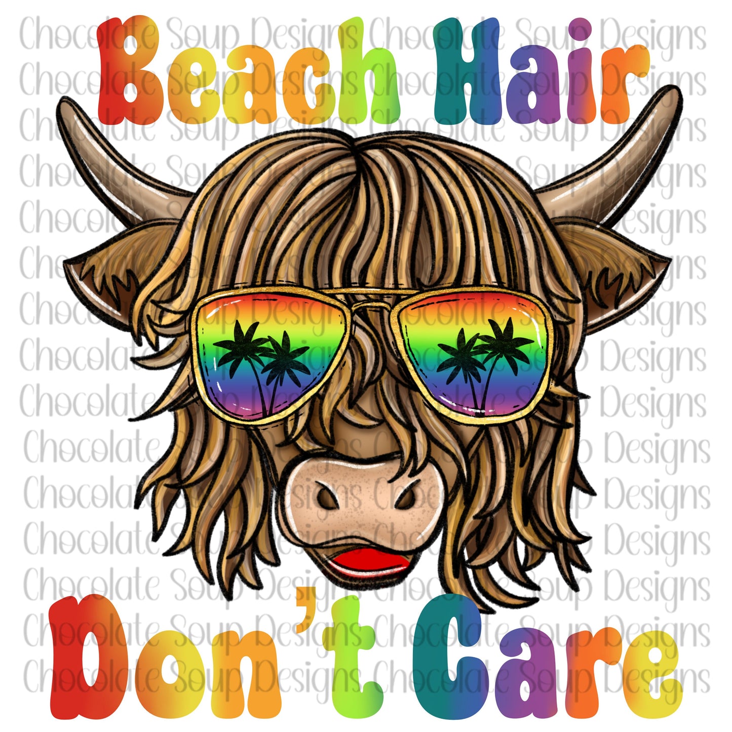 Beach Hair Don't Care PNG Highland Cow