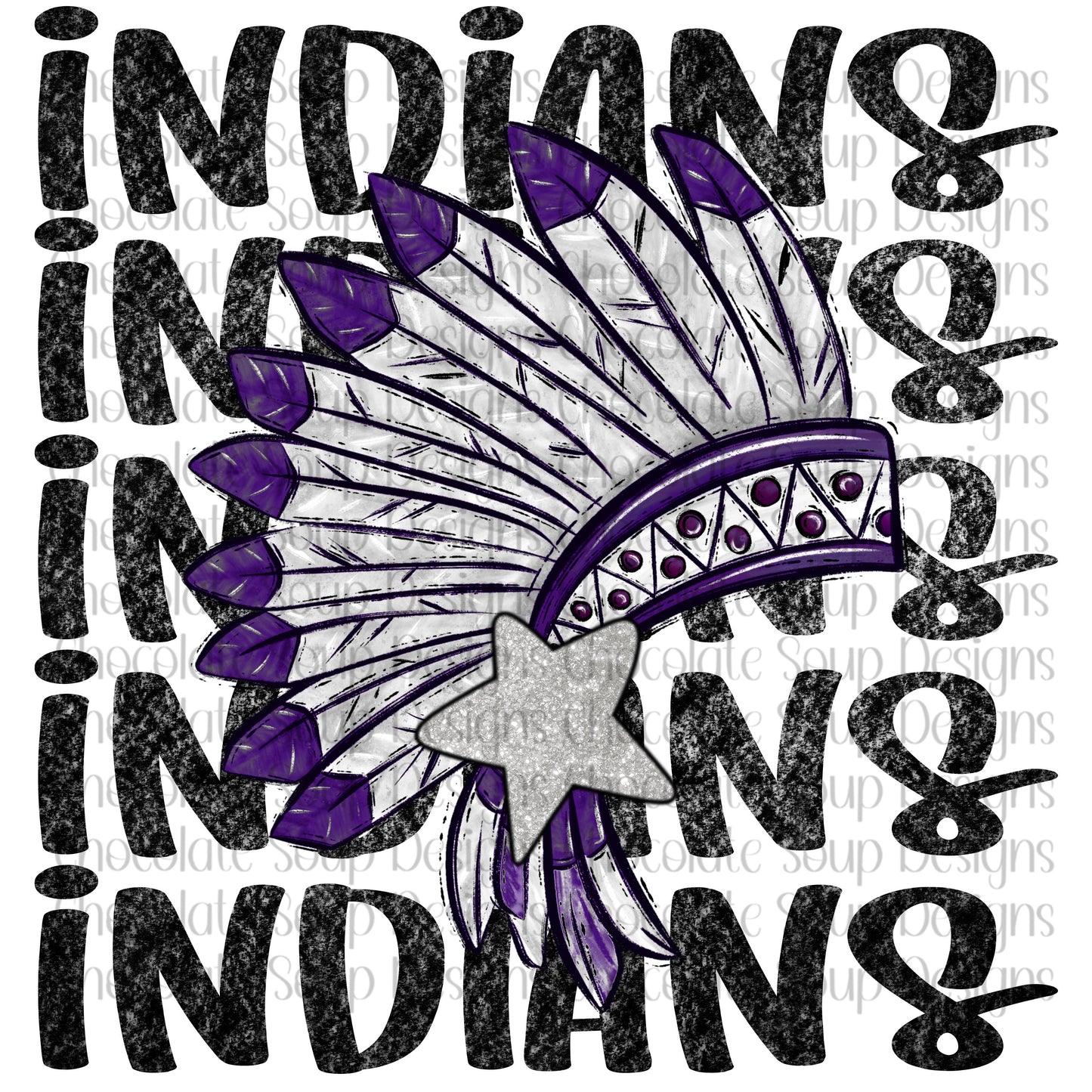 Indians Preppy Mascot-Purple Silver