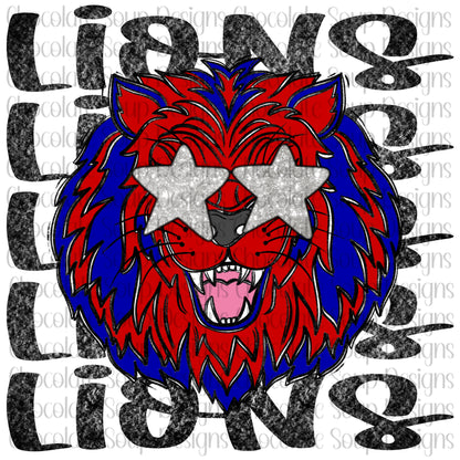 Lions Preppy Mascot-Red Blue Silver