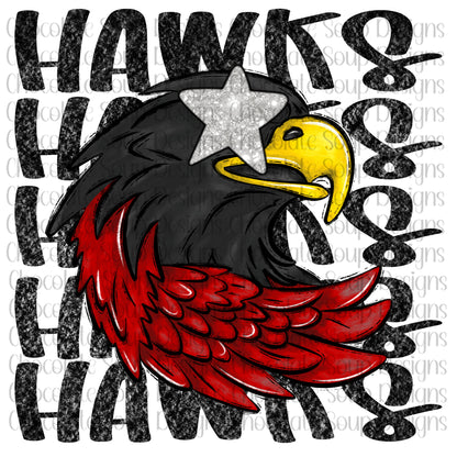 Hawks Preppy Mascot-Red Black Silver