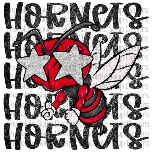 Hornets Preppy Mascot-Red Black Silver