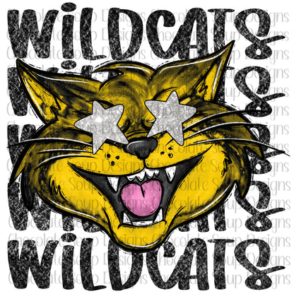 Wildcats Preppy Mascot-Black Gold Silver