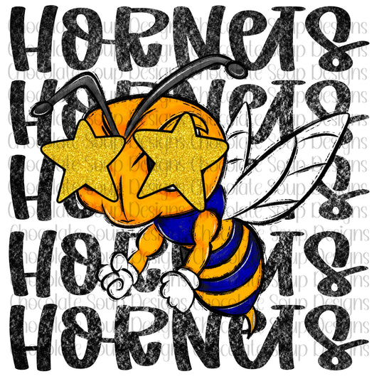 Hornets Preppy Mascot-Yellow Blue Gold