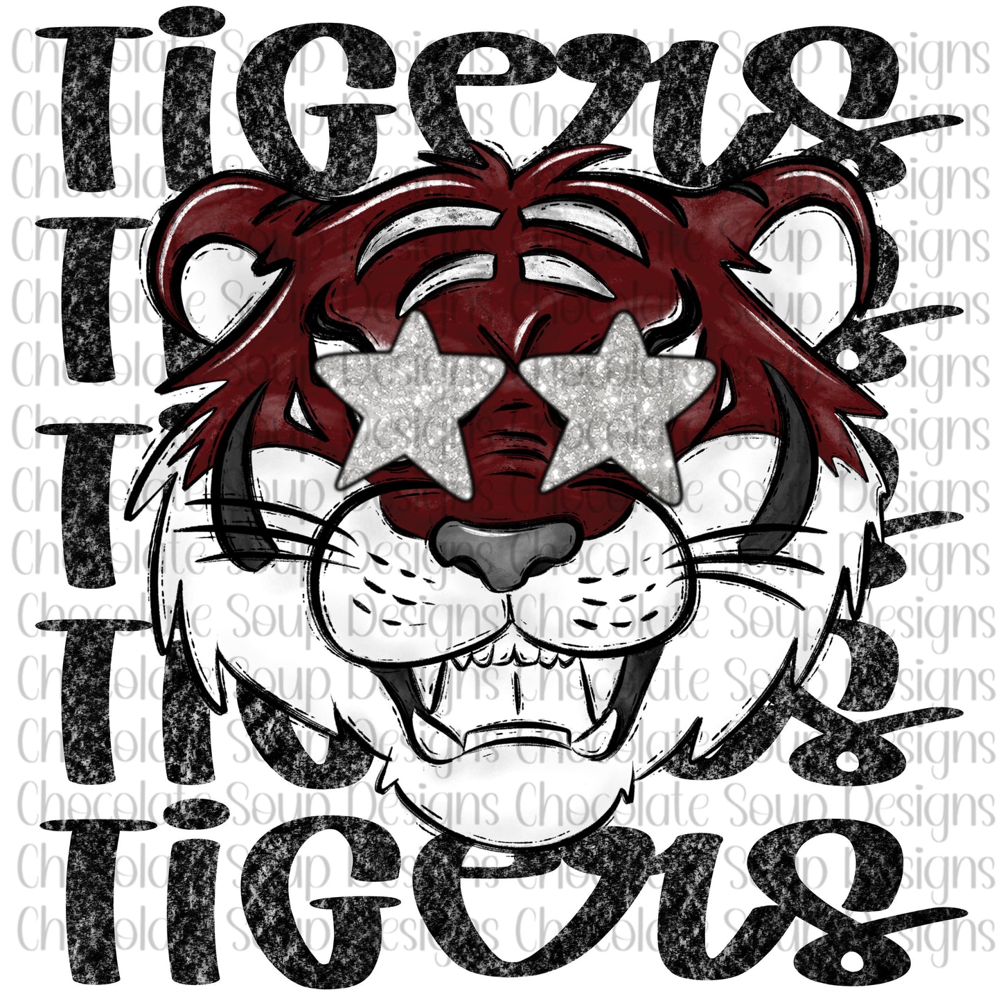 Tigers Preppy Mascot-Maroon White Silver