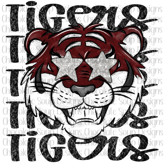 Tigers Preppy Mascot-Maroon White Silver