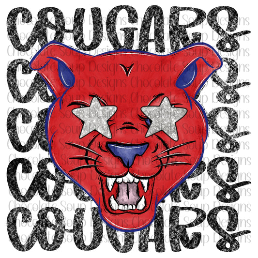 Cougars Preppy Mascot-Red Blue Silver