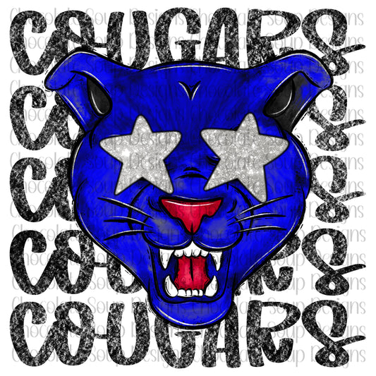 Cougars Preppy Mascot-Blue Silver