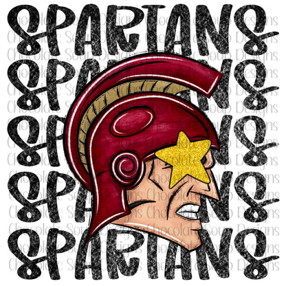 Spartans Preppy Mascot-Maroon Gold