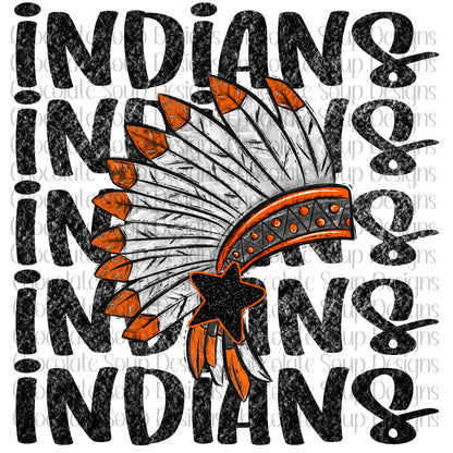 Indians Preppy Mascot-Orange Black