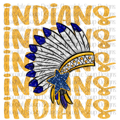 Indians Preppy Mascot-Blue Gold