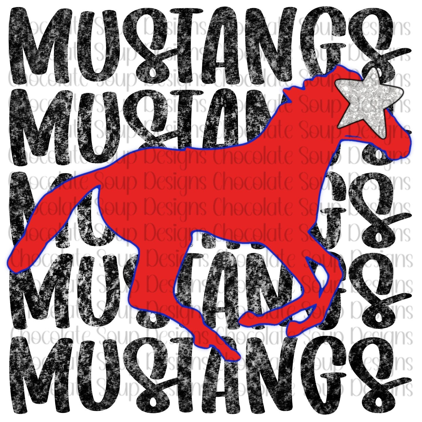 Mustangs Preppy Mascot-Red Blue