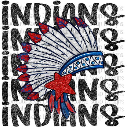 Indians Preppy Mascot-Red Blue Silver