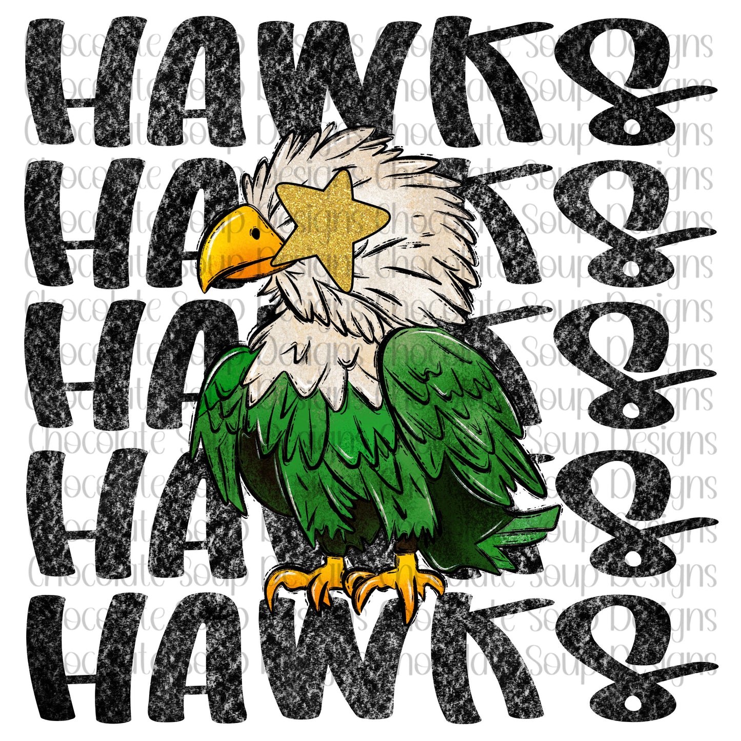 Hawks Preppy Mascot-Green Gold