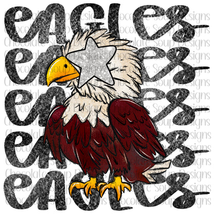 Eagles Preppy Mascot-Maroon White Silver