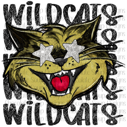 Wildcats Preppy Mascot-Vegas Gold Black Silver