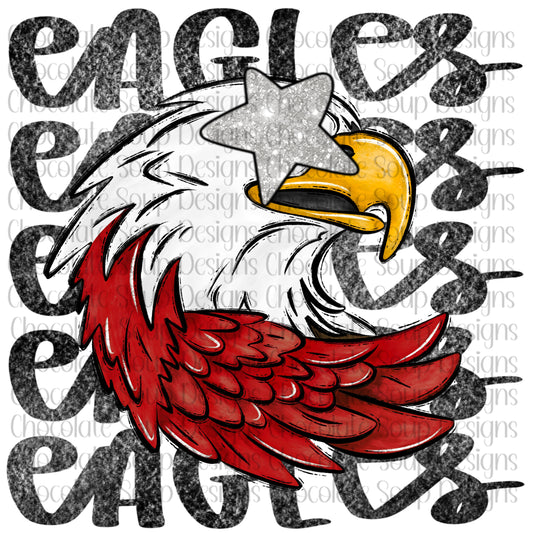 Eagles Preppy Mascot-Red Silver