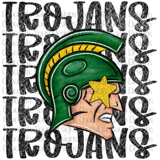 Trojans Preppy Mascot-Green Gold