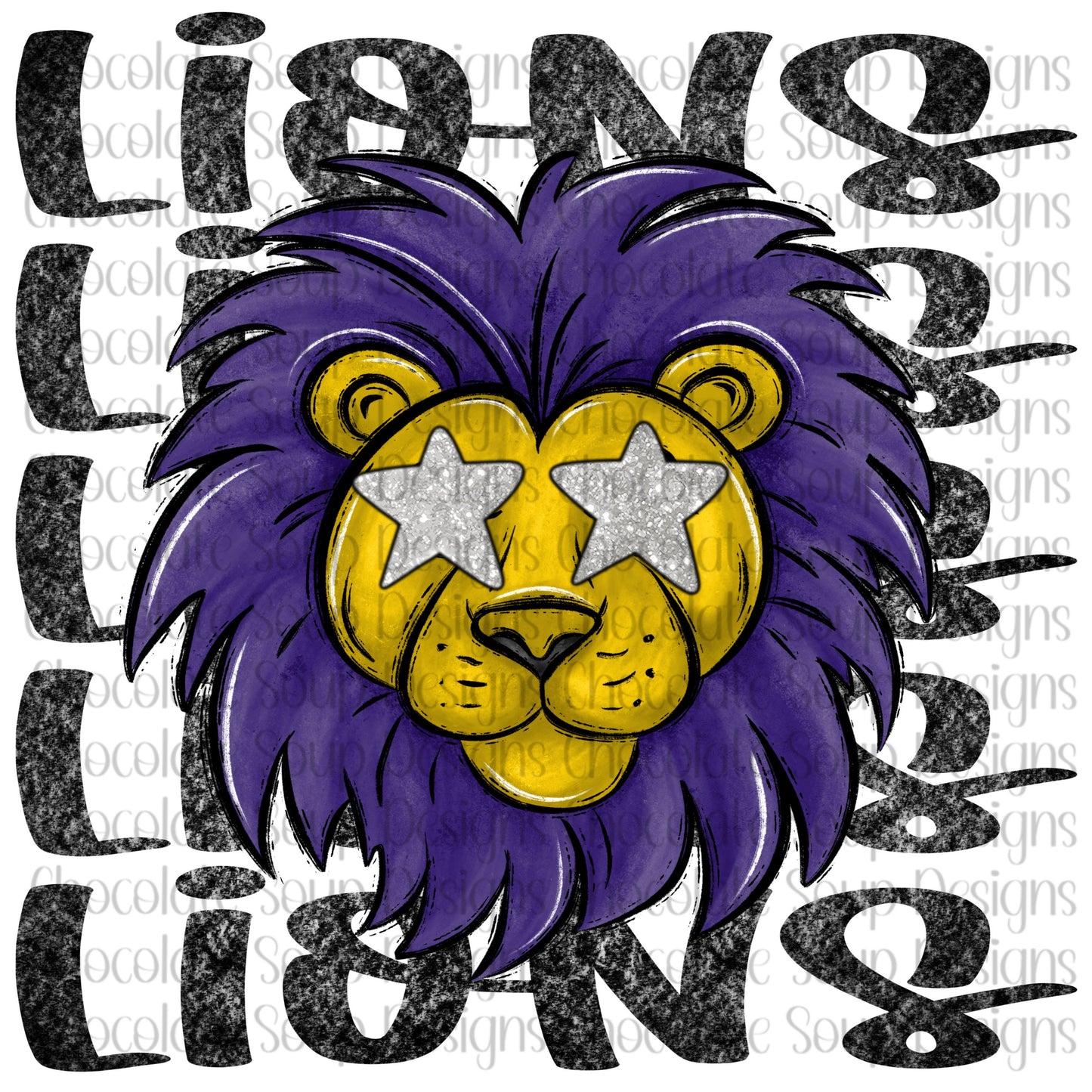 Lions Preppy Mascot-Purple Yellow Silver