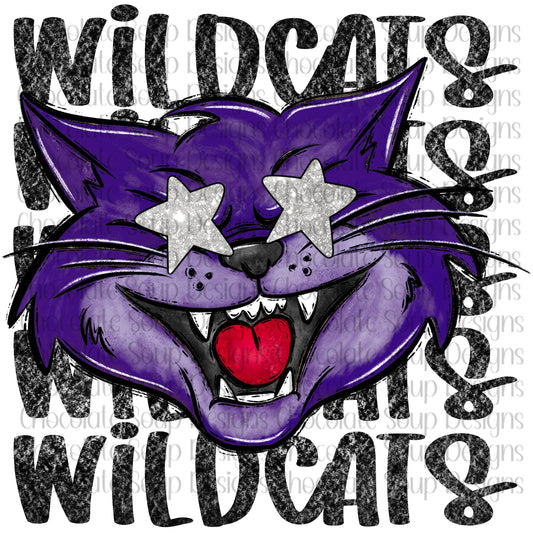 Wildcats Preppy Mascot-Purple Silver