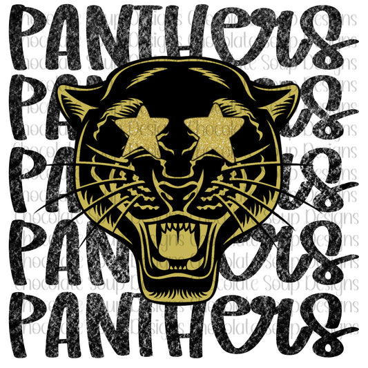 Panthers Preppy Mascot-Vegas Gold Black