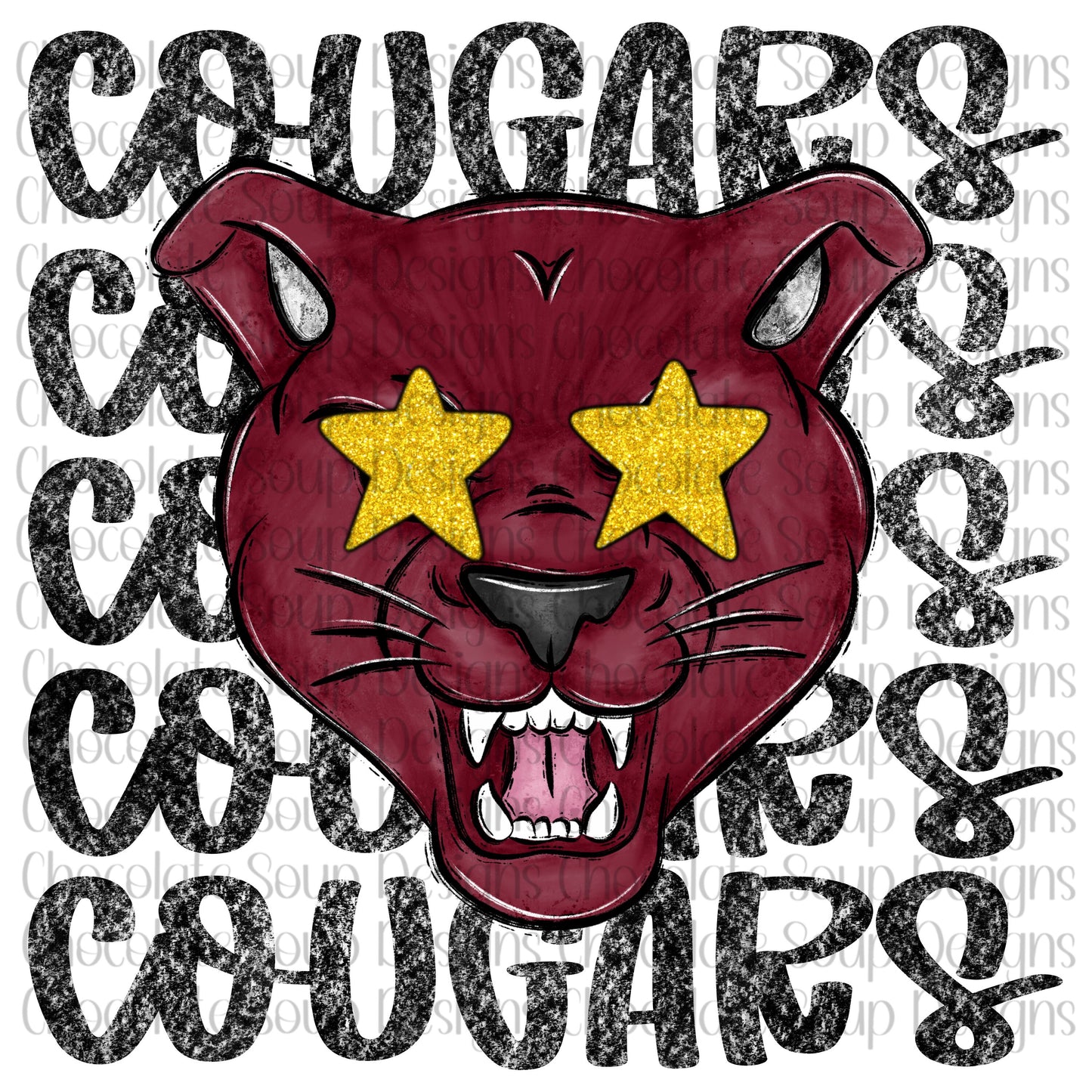 Cougars Preppy Mascot-Maroon Gold