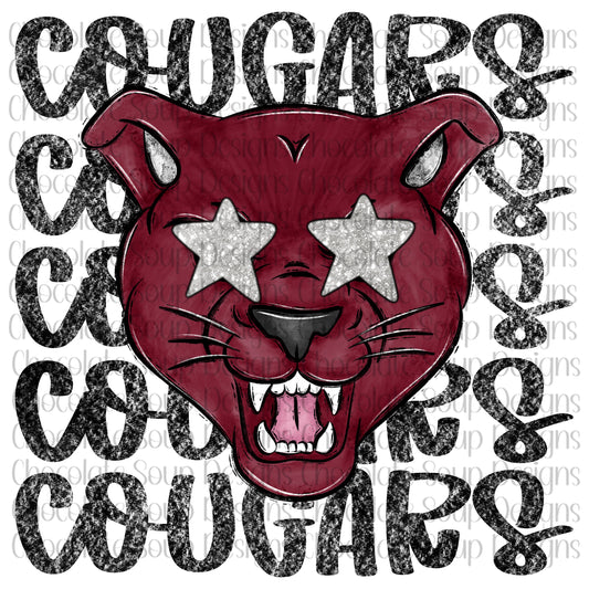 Cougars Preppy Mascot-Maroon Silver