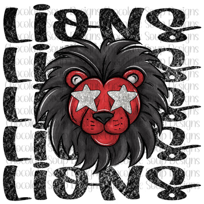 Lions Preppy Mascot-Red Black Silver