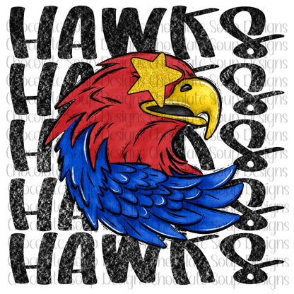 Hawks Preppy Mascot-Red Blue Gold