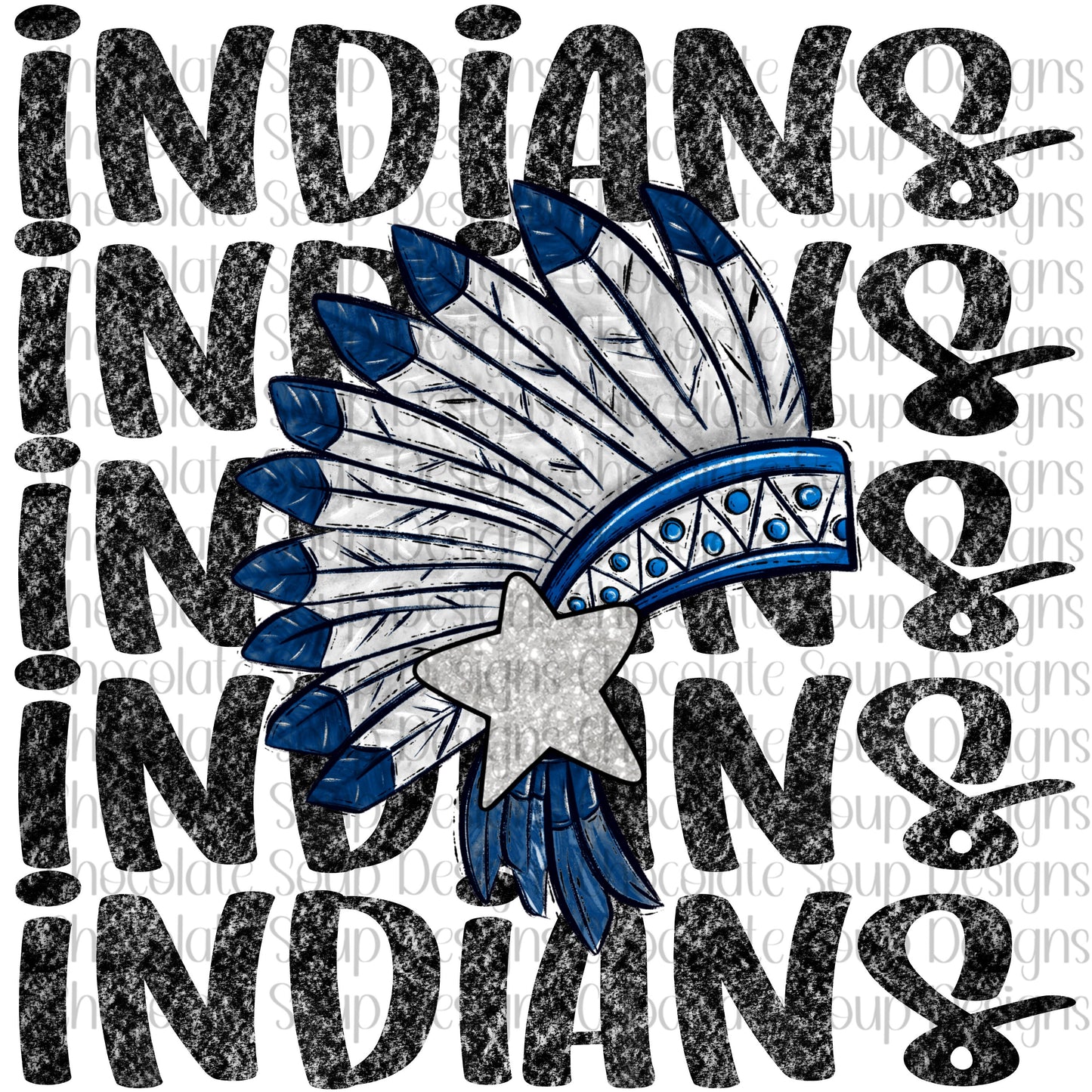 Indians Preppy Mascot-Blue Silver