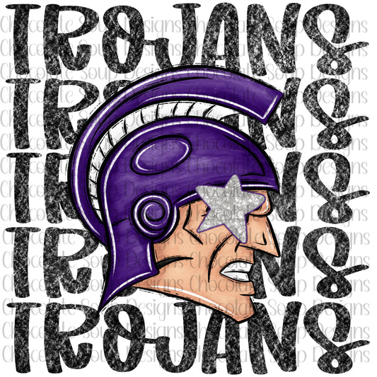 Trojans Preppy Mascot-Purple White Silver