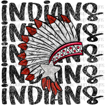 Indians Preppy Mascot-Red Black Silver