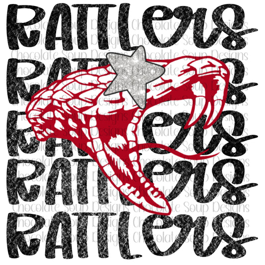 Rattlers Preppy Mascot-Red White Silver