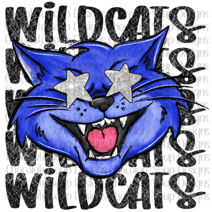 Wildcats Preppy Mascot-Blue Silver