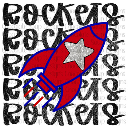 Rockets Preppy Mascot-Red Blue Silver Star