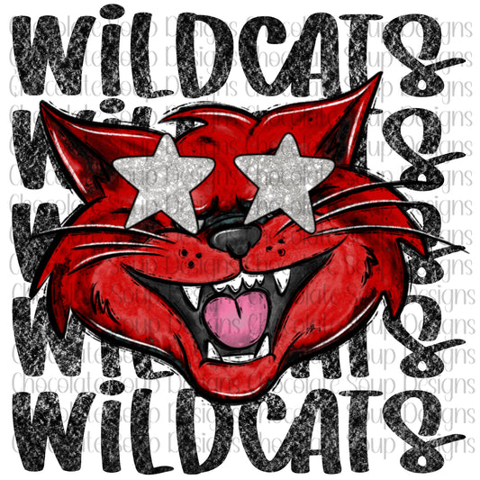 Wildcats Preppy Mascot-Red Silver