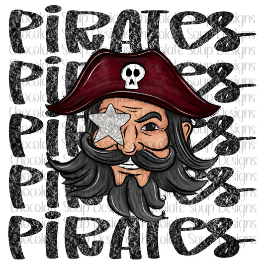 Pirates Preppy Mascot-Maroon Silver Eye Patch