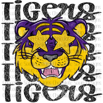 Tigers Preppy Mascot-Purple Yellow Gold