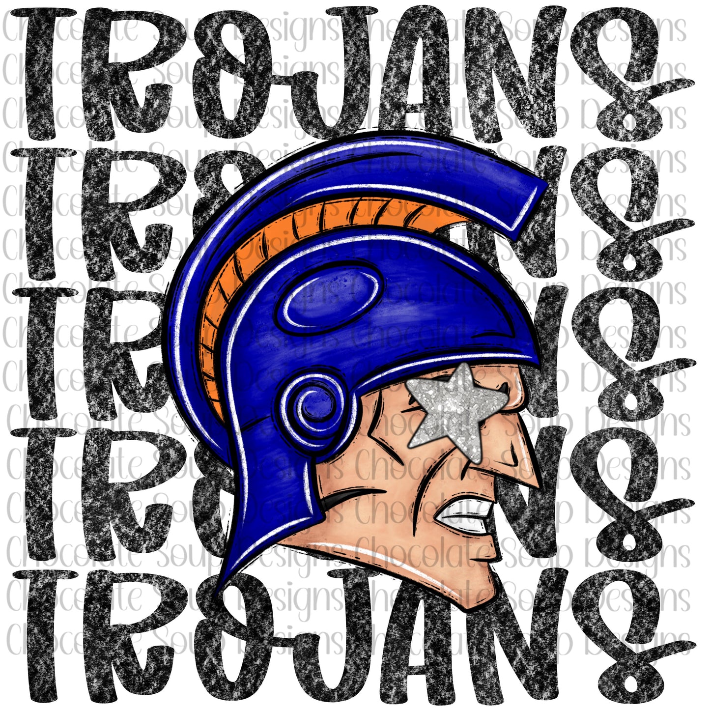 Trojans Preppy Mascot-Blue Orange